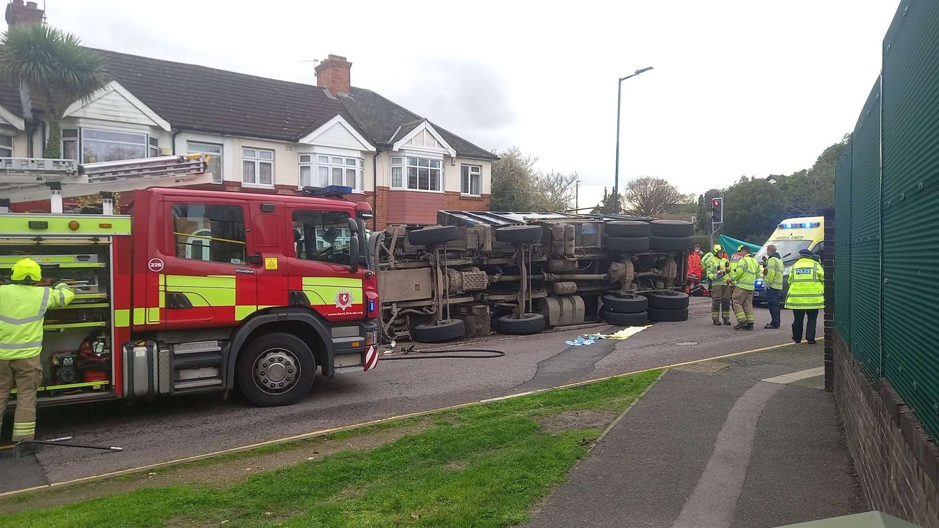 A lorry was left on its side in Station Road. Picture: Kieren Stannard