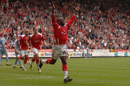 Chris Powell scores the fourth goal for charlton. Picture: BARRY GOODWIN