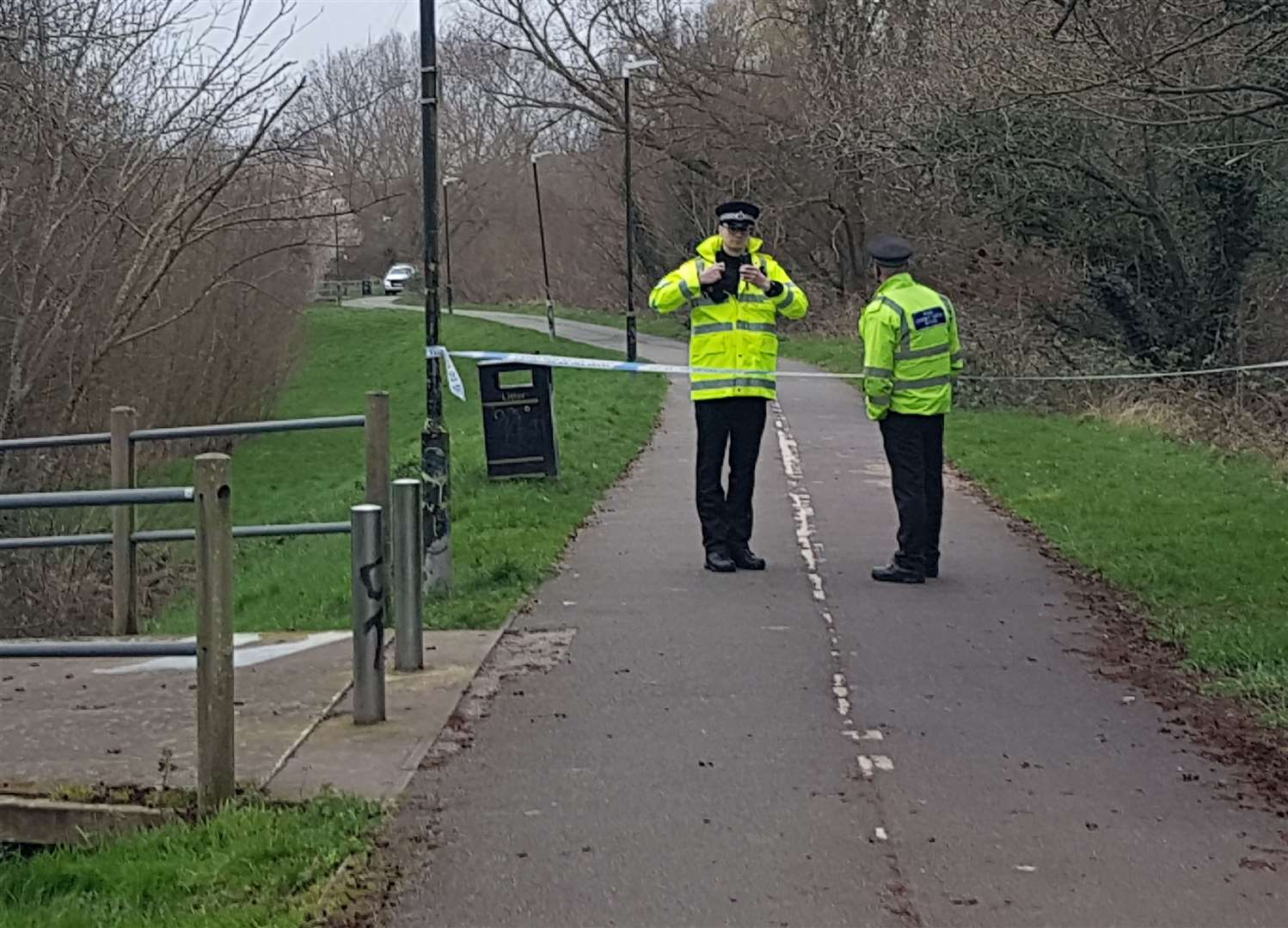 Officers taped off the entrances to the park yesterday. Picture: Charlie Harman