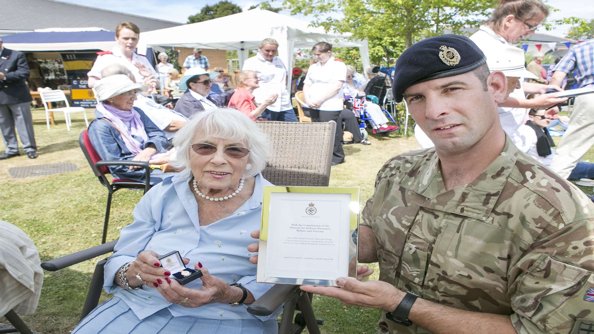 Margaret Van Den Burgh, 93. gets her award from Cpl Tony Field Margaret was in the Women’s Auxiliary Air Force stationed at Beachy Head between 1941 and 1945.