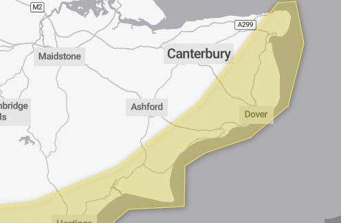 The Met Office has a wind warning in place for much of the Kent coastline and inland areas. Picture: Met Office