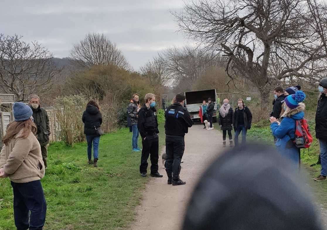Police arrived at the scene this morning during the 'protest'. Picture: Save Princes Parade Facebook page
