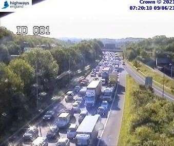 A crash on the A2 near the Tollgate Services brought traffic to a halt. Photo: Highways England