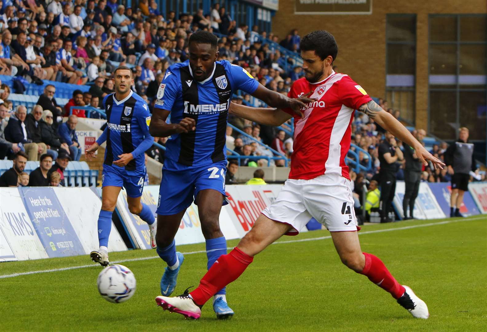 Mustapha Carayol takes on the Morecambe defence. Picture: Andy Jones (50452169)