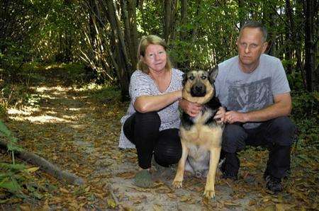 Myrna and Simon Elms with Tommy, after finding a dead puppy in Oaken Woods, Barming.
