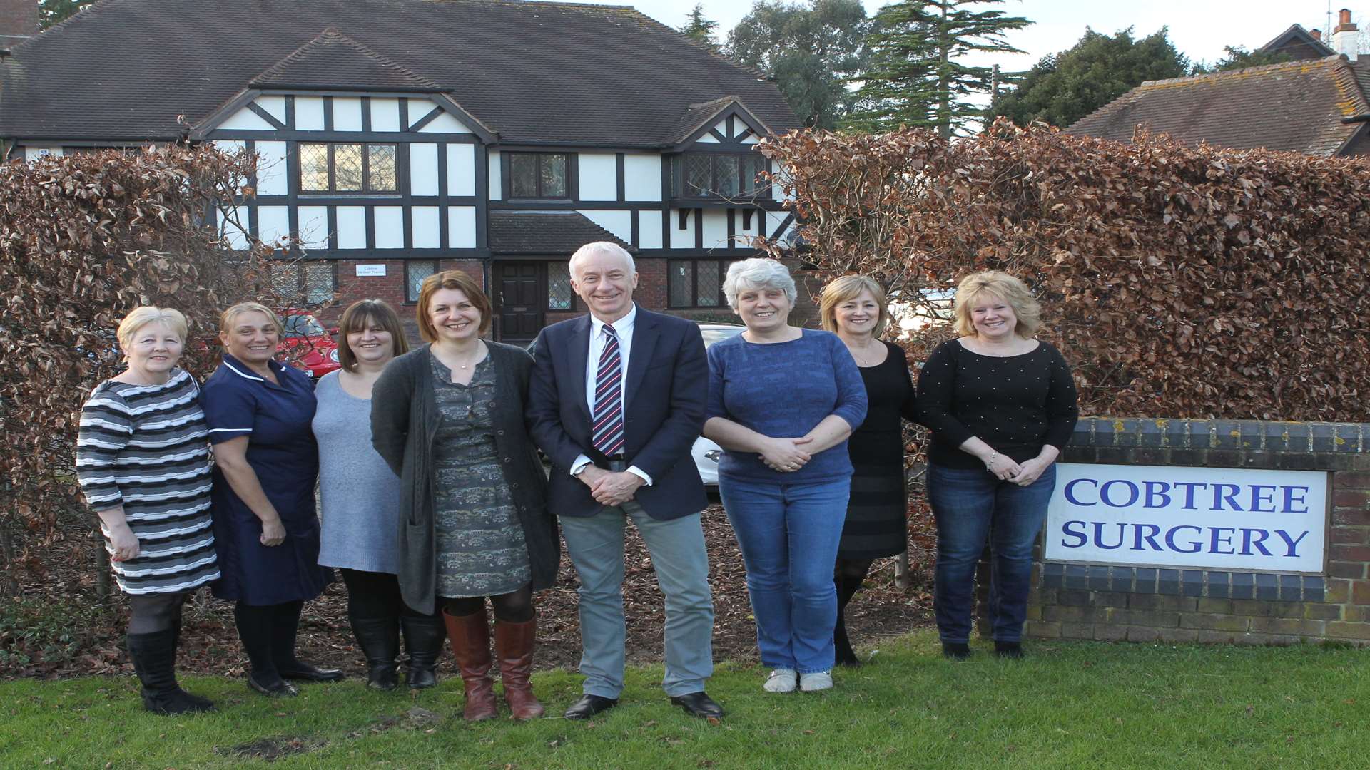 Cobtree Medical Practice staff. From left, Jean Schofield, Jackie Gillard, Mandy Goodsell, Dr Sara Butler-Gallie, Dr Michael Heber, Jane Fagg, Linda Oliver and Christine Schofield