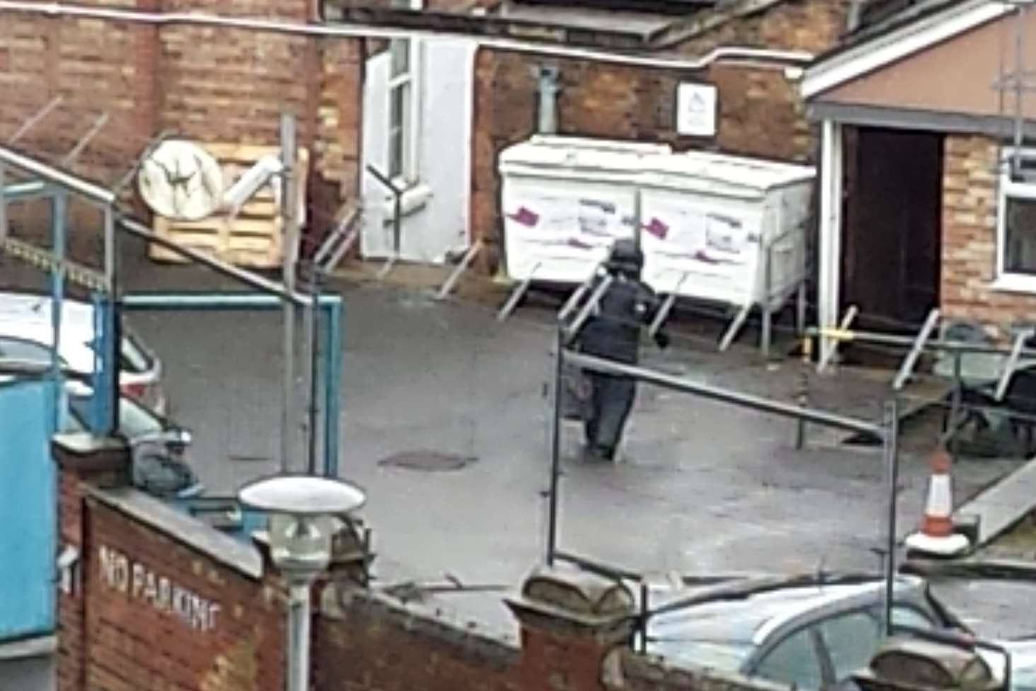 A bomb disposal expert enters the building in Chatham. Picture: Suzanne Williams
