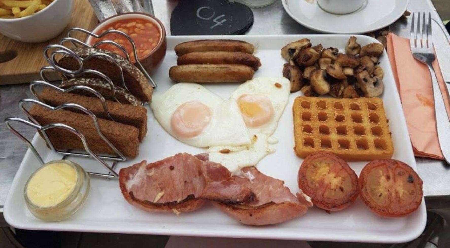 The full English at Djangos Cafe in Folkestone comes with potato waffles. Picture: Djangos Care Bar
