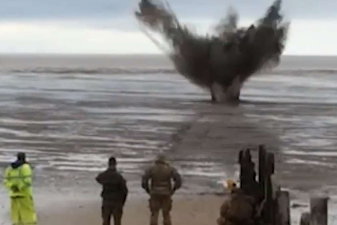 Moment the explosive found on Shellness beach was blown up