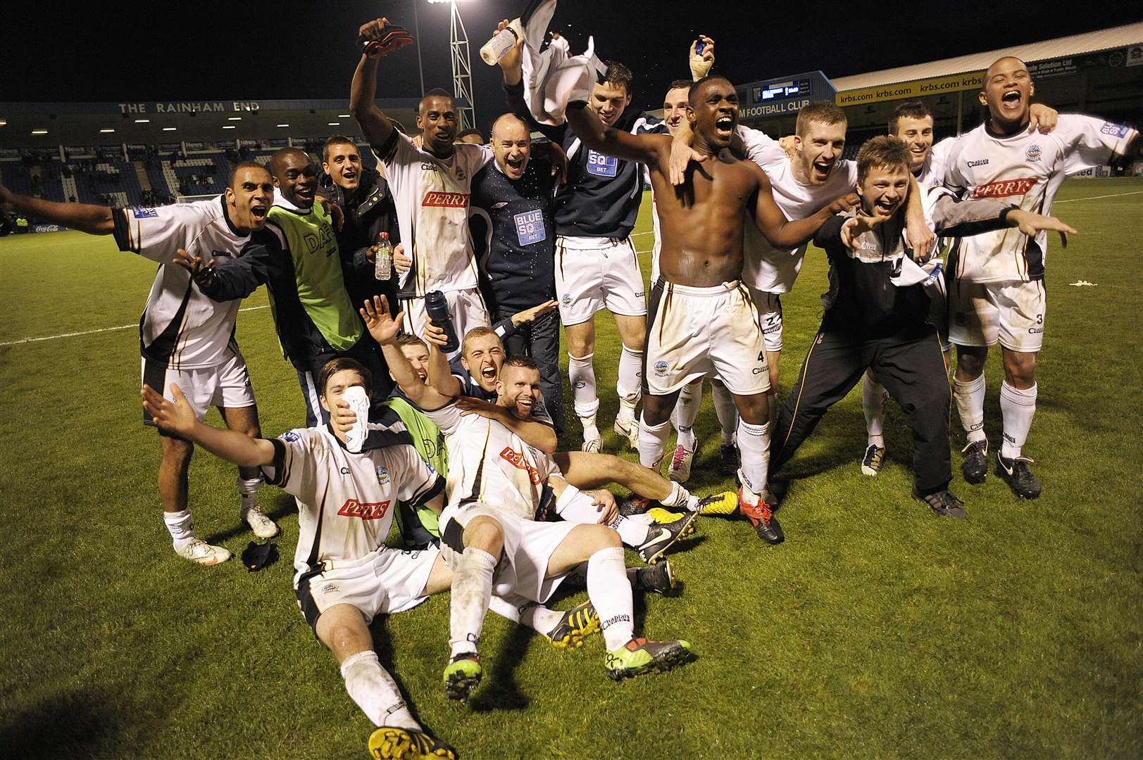 And this was for just reaching the second round...Dover celebrate in style after a 2-0 win over Gillingham at Priestfield
