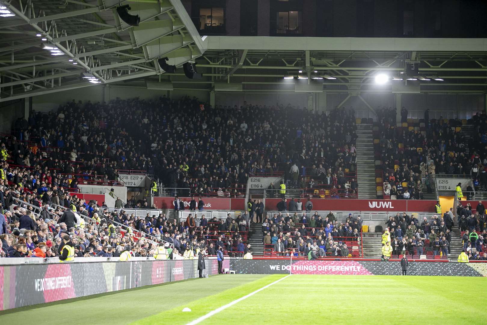Gillingham fans at Brentford's impressive new Gtech Community stadium Picture: KPI