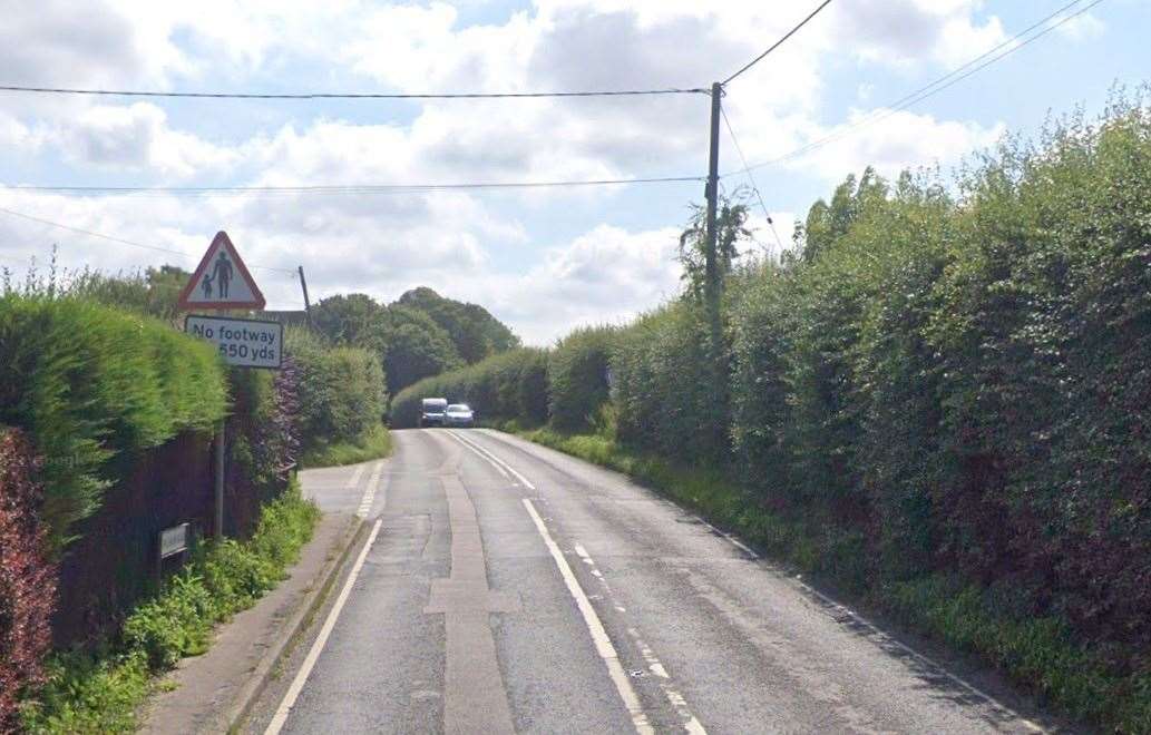 Emergency services were called to the A257 Canterbury Road at its junction with Cherville Lane near Wingham. Picture: Google