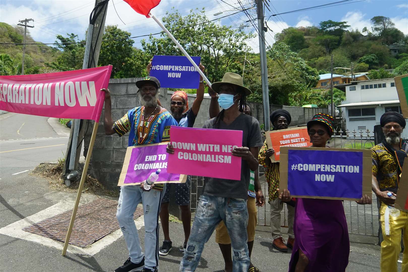 Protests were staged as the Earl and Countess of Wessex arrived at Government House in St Vincent and the Grenadines (Joe Giddens/PA)