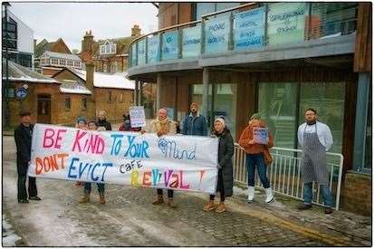Cafe Revival supporters protest at its planned eviction from the Horsebridge Centre. Photo Gerry Atkinson