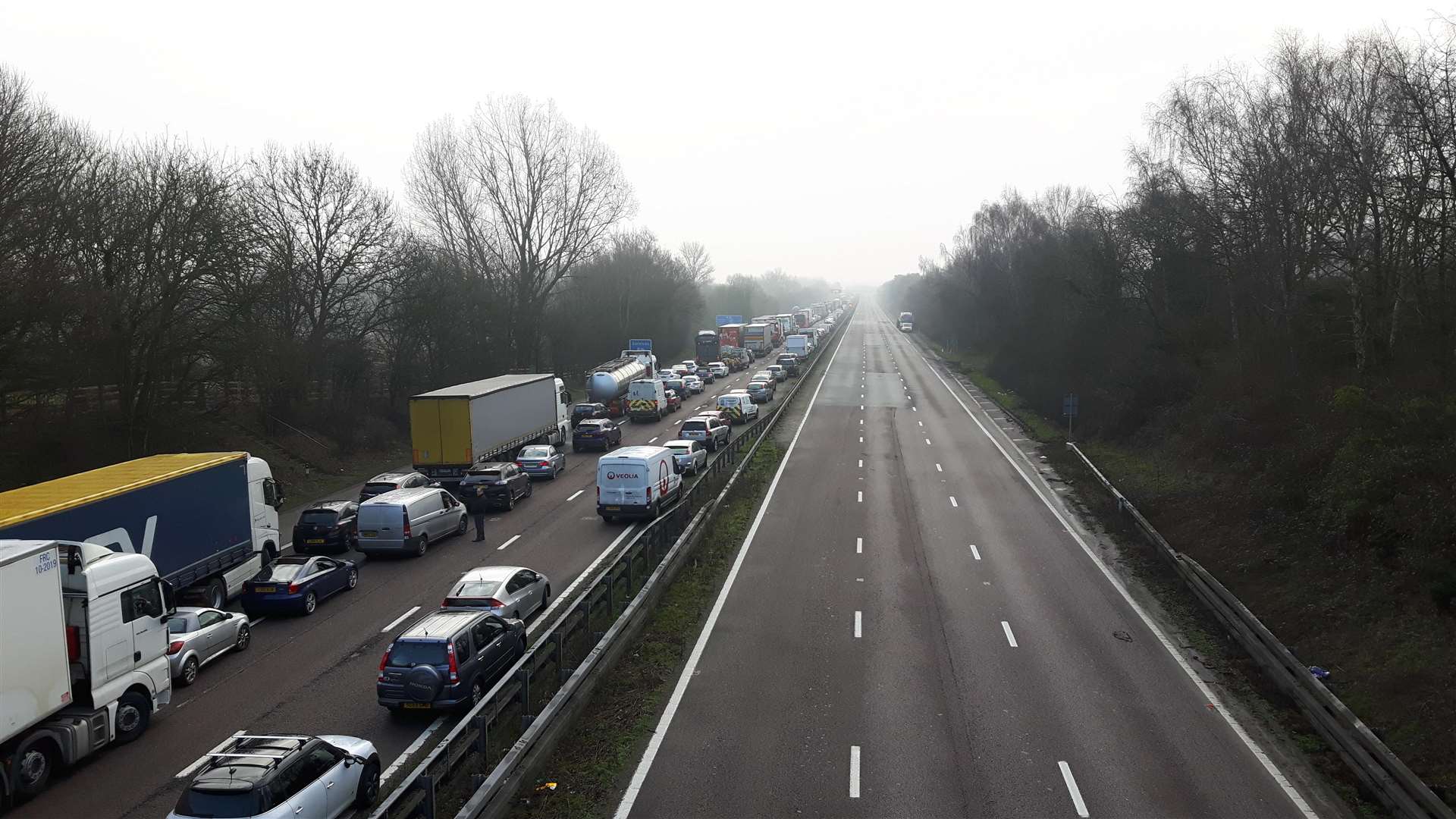 Traffic at a standstill on the M20. Stock image
