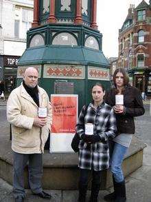Mick Constable, manager of Oxfam, Sheerness, with volunteers Stacey Brown and Tami Butcher, collecting at Sheerness clock tower for the Haiti earthquake appeal