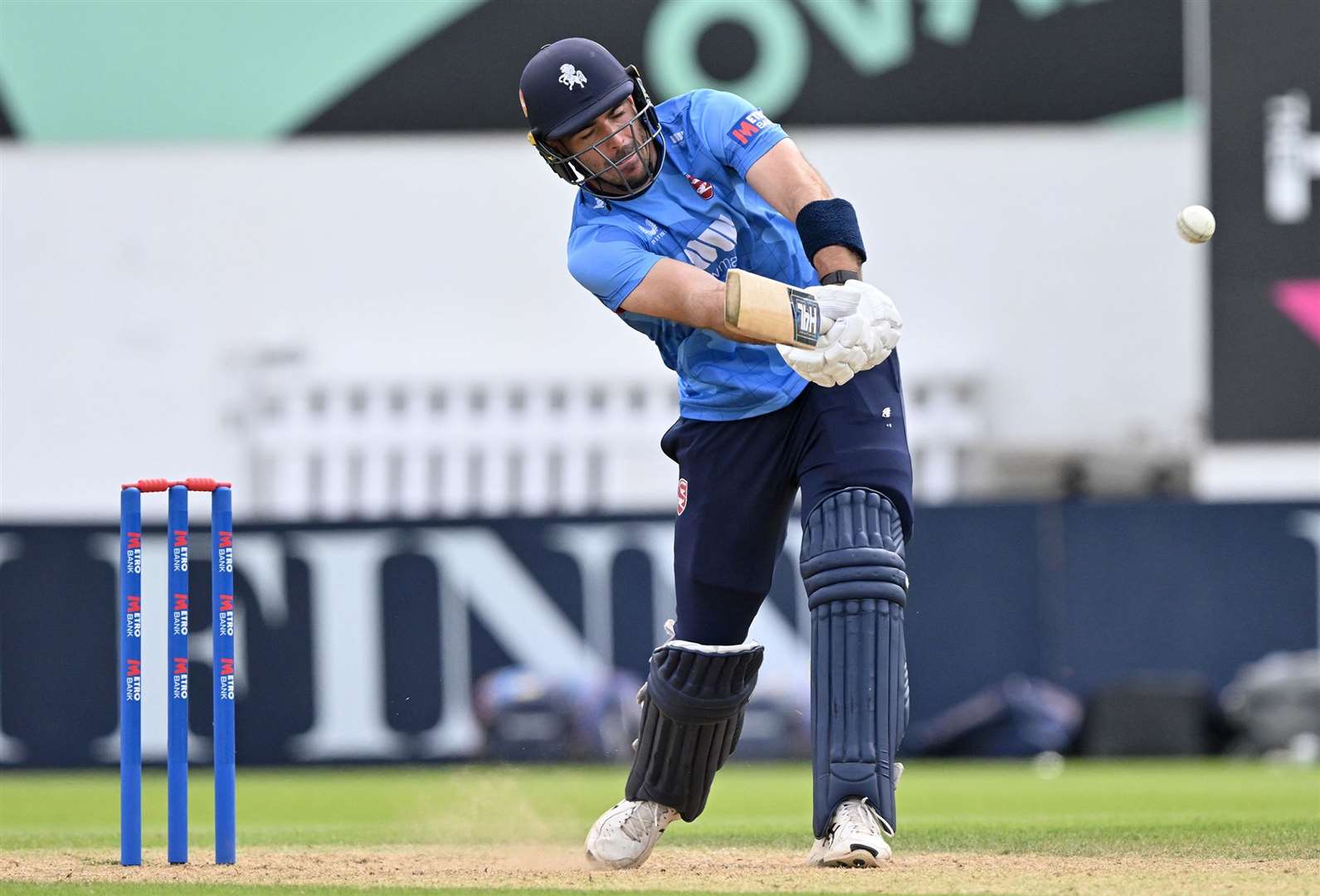 Grant Stewart hit 26 off just 13 balls at the end of Kent Spitfires’ innings. Picture: Keith Gillard