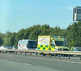 Emergency services were at the scene of the crash on the M20. Picture: Mark Stevens