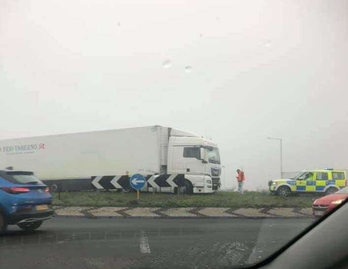 A lorry has been driven on top of Minster roundabout in Thanet