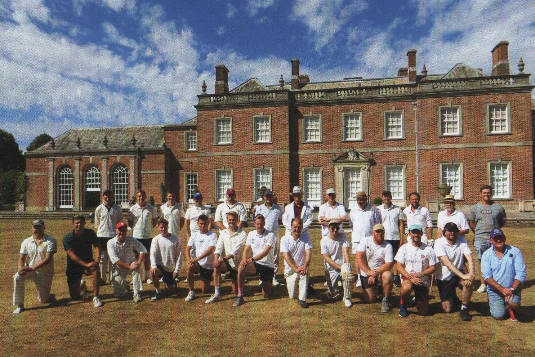 Cricketers who appear on the front cover of Ian Lambert's book outside the main house at Godmersham Park Estate