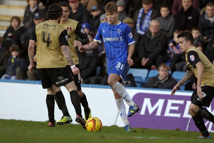 Gills midfielder Jake Hessenthaler in action against Leyton Orient Picture: Barry Goodwin