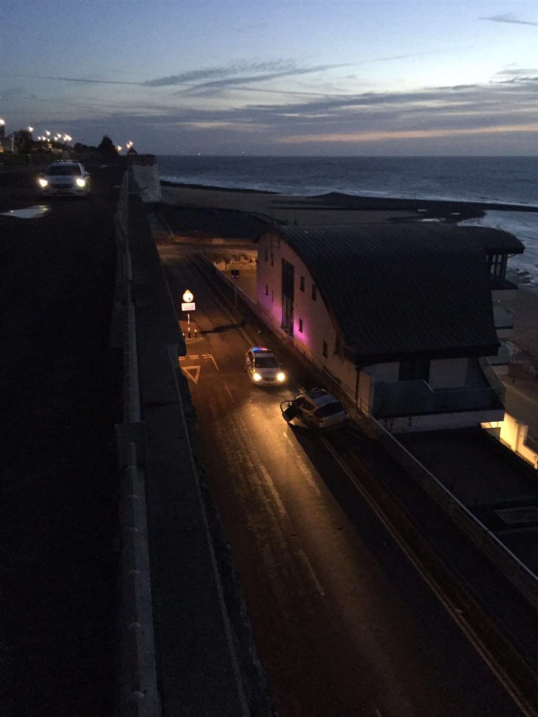 Police are appealing for witnesses after a serious crash on Ramsgate seafront - after crashing off a cliff in police pursuit. Picture: Kent Police RPU (7034647)