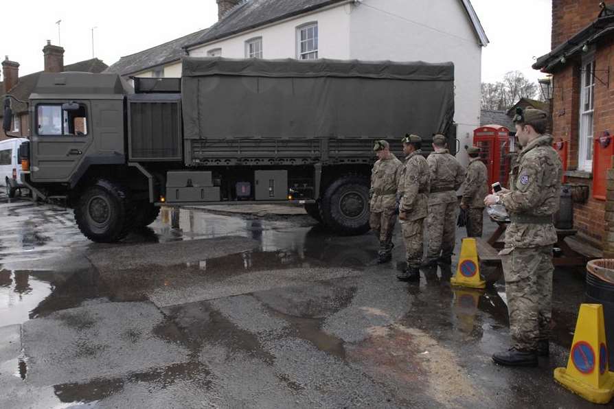 Army vehicles arrive in flood-hit Bishopsbourne. Picture: Chris Davey
