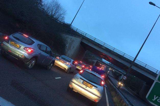 Traffic on Blue Bell Hill following the crash. Picture: @thegoodwillout