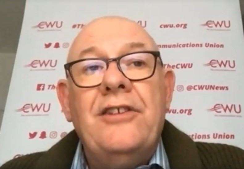 Dave Ward, general secretary of the CWU, addresses members last night. Picture: CWU/Facebook