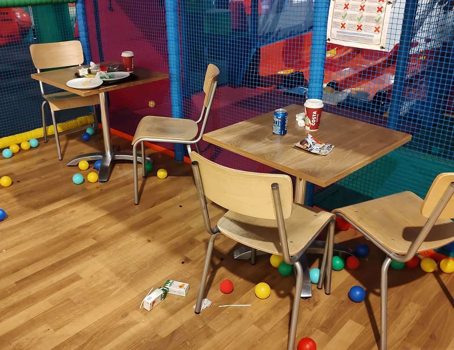 Rubbish was left behind on tables at the play centre. Picture: Becky Bee