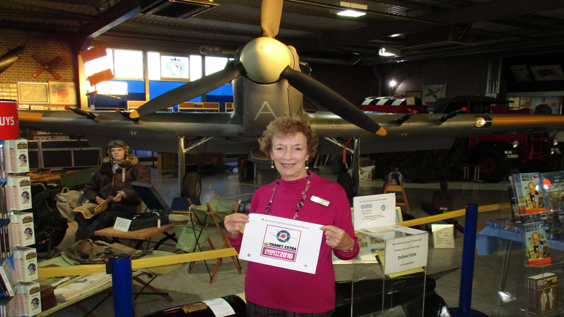Daphne Sharp, a volunteer at the RAF Manston Spitfire and Hurricane Museum, who successfully applied to become the Thanet Extra's charity of the year for 2016
