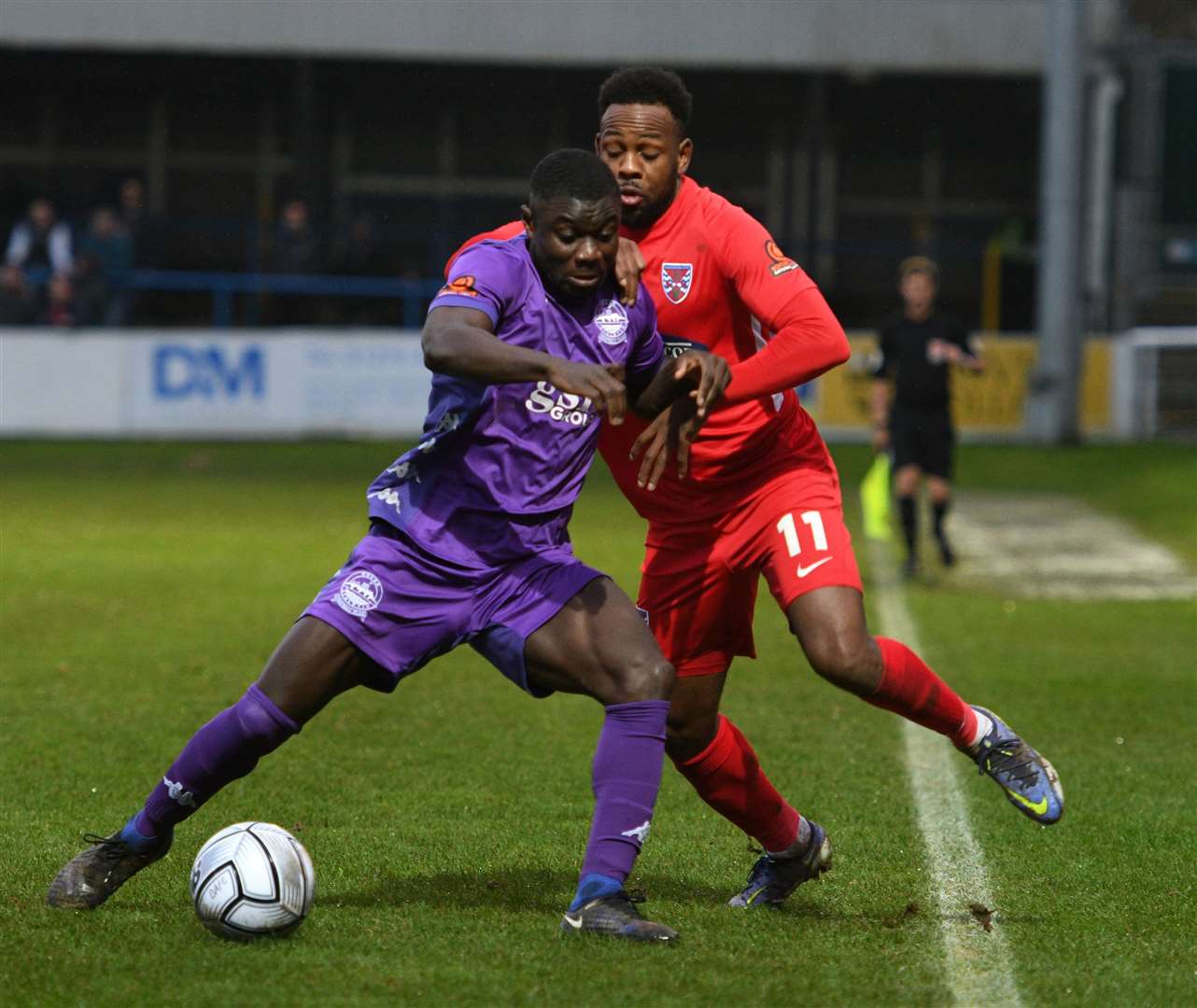 Seth Nana Twumasi in action for Dover against Dagenham this season Picture: Barry Goodwin