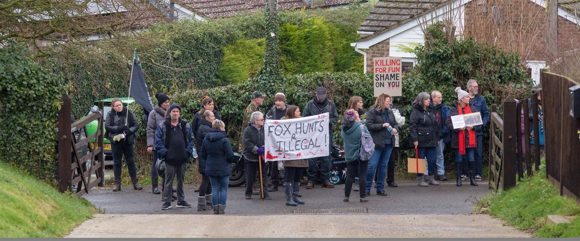 Anti-hunt protesters in Elham. Picture: Nick Onslow.