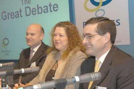 LEFT TO RIGHT: Jeff Gibson, Alyson Howard and Tony Allen during the first Great Debate