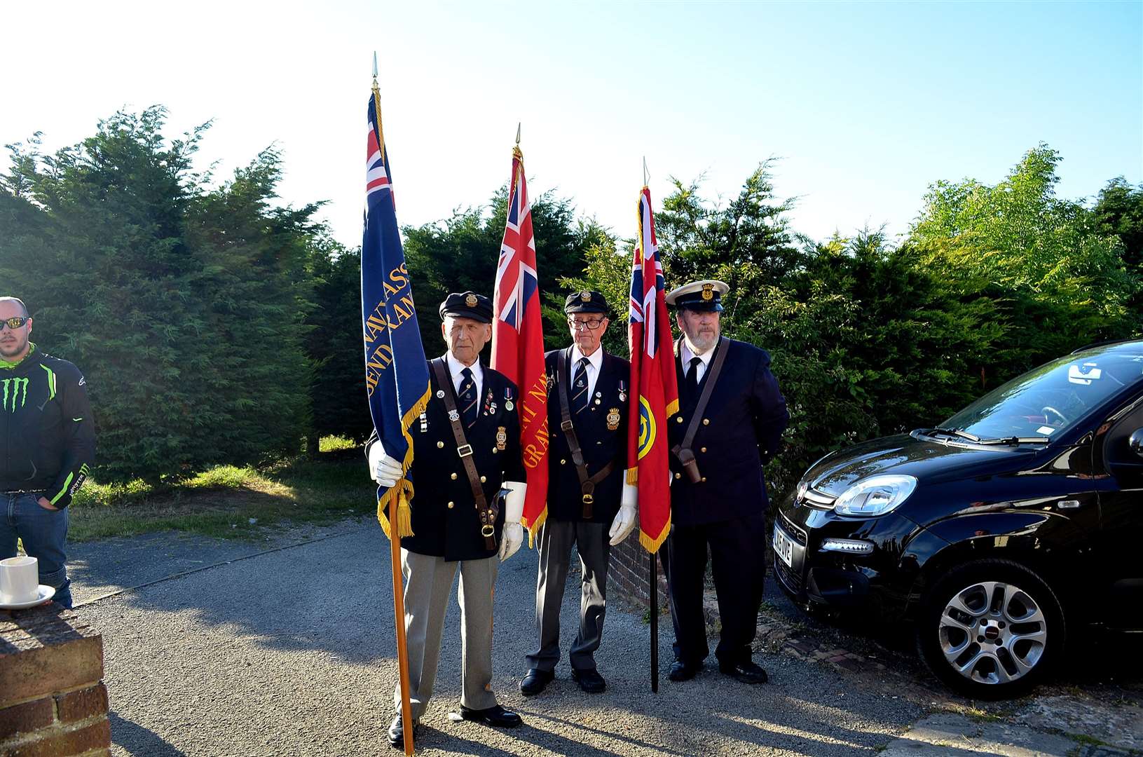 Three flags were raised at the celebrations at Nell's Cafe. Picture: Jason Arthur (11910657)
