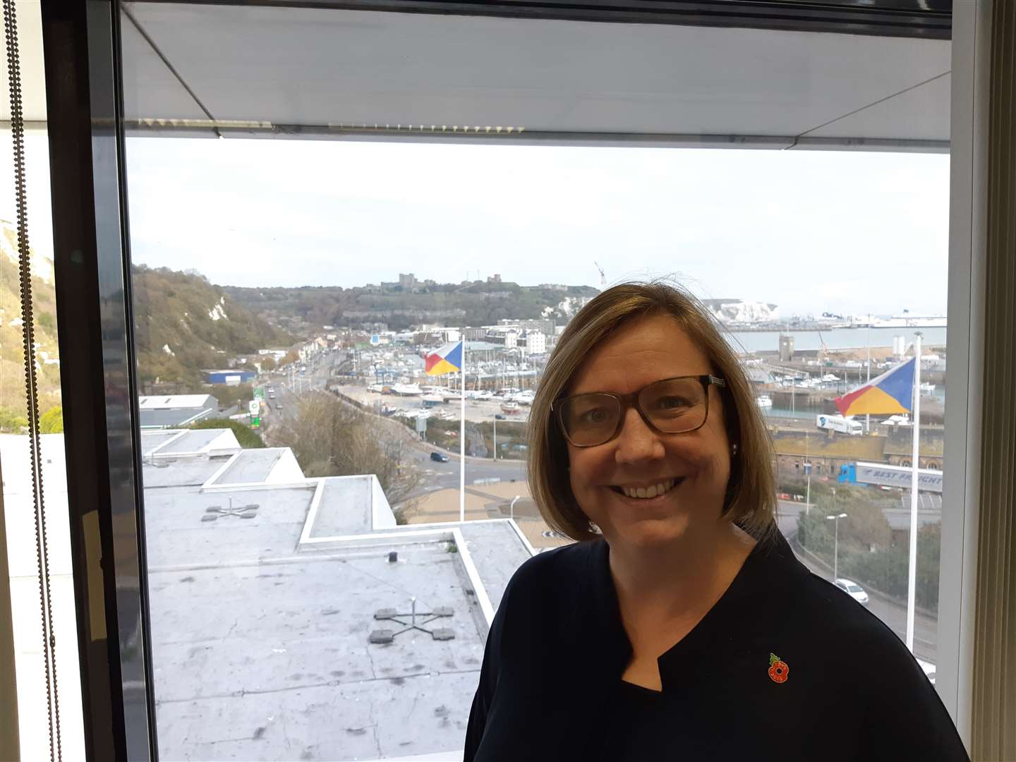 P&O chief executive Janette Bell looking over the Port of Dover from headquarters Channel House
