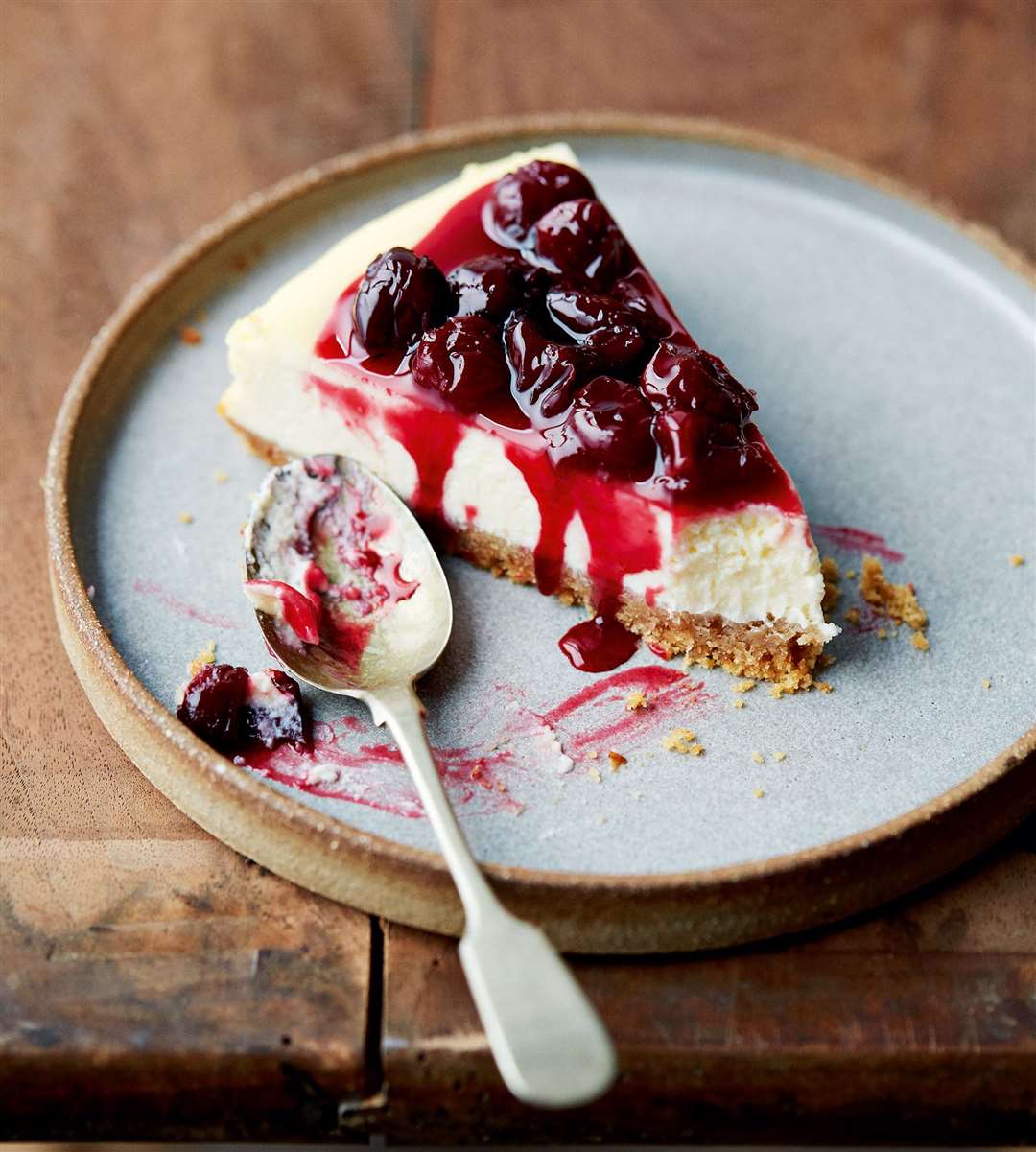 Undated Handout Photo of cherry cheesecake from Ripe Figs by Yasmin Khan (published by Bloomsbury). See PA Feature FOOD Recipe Cherry Cheesecake. Picture credit should read: Matt Russell/PA. WARNING: This picture must only be used to accompany PA Feature FOOD Recipe Cherry Cheesecake (46168790)