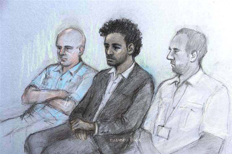 Court artist sketch of Callum Wheeler appearing at Canterbury Crown Court. Photo: Elizabeth Cook/PA