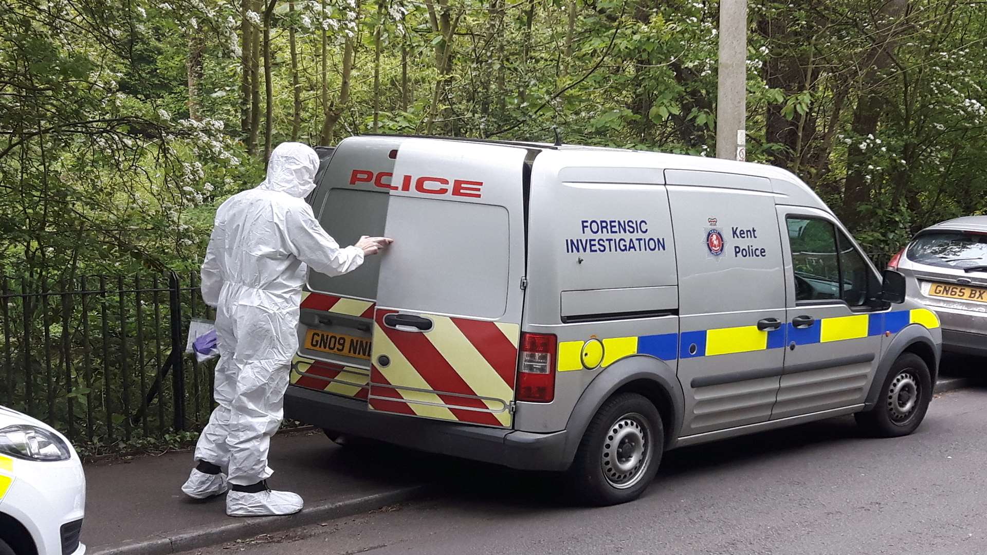 A forensic officer at the scene this morning