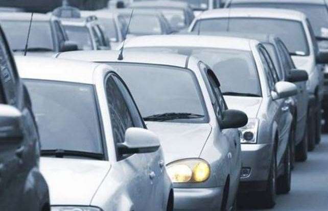 Traffic is queuing on the A249 heading towards Maidstone. Stock image