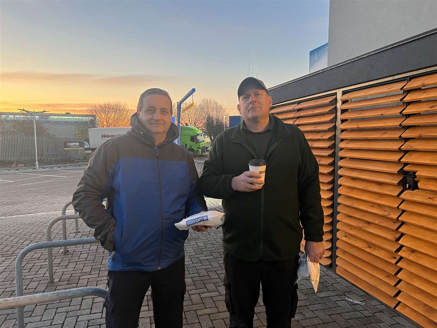 Robert and Darren from BSB Engineering bought bacon rolls. Picture: Megan Carr