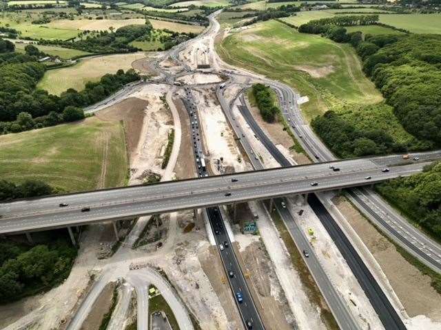 The new Sheppey-bound sliproad off the M2 and onto the A249 can be seen on the right and will soon be open to traffic. Picture: Philip Drew