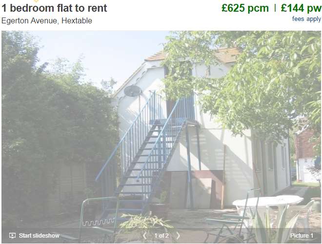 The one bedroom flat listed to rent in Egerton Avenue, now off the market.