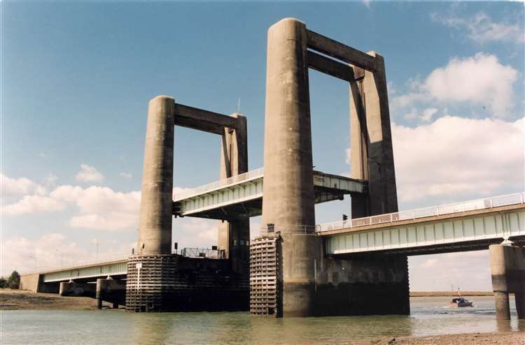 Kingsferry Bridge, Sheppey, with the road section raised