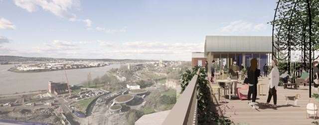 A impression of what the rooftop restaurant at Mountbatten House could look like. Picture: Lyall Bills & Young Architects and C.F. Møller Architects