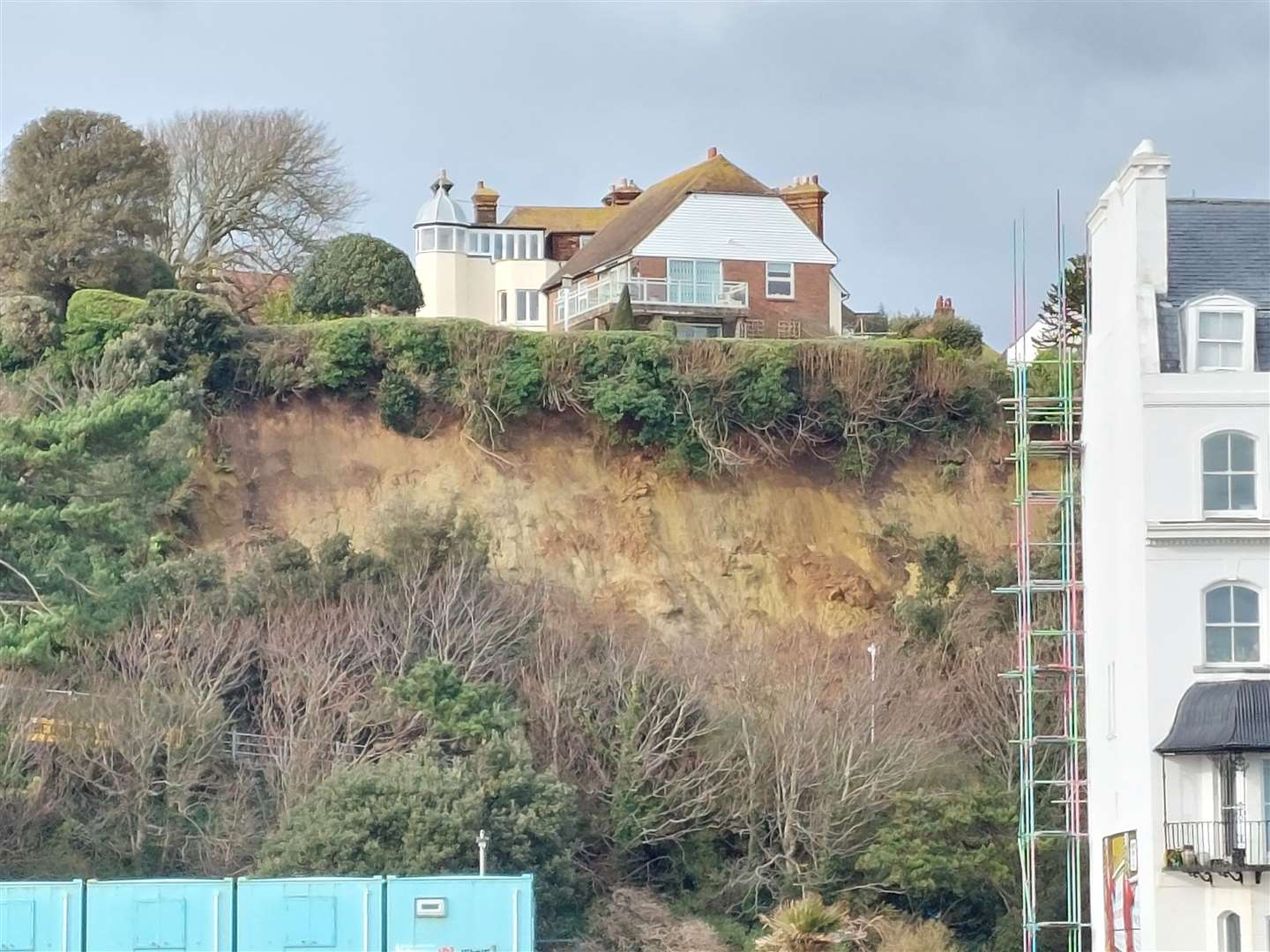 The second landslip along the Road of Remembrance in Folkestone saw trees tumble from beneath a clifftop house