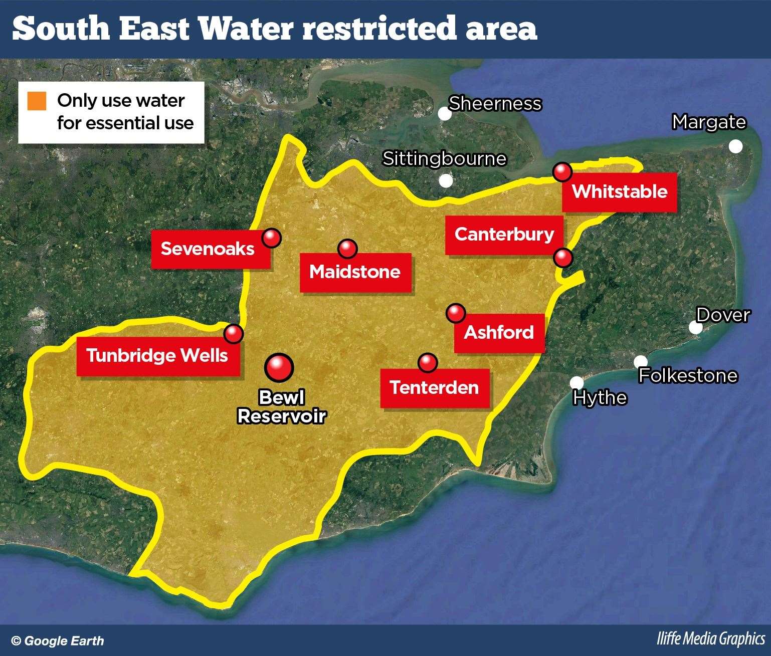 The parts of the south east where water restrictions were imposed