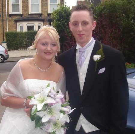 Samantha and Wayne on their wedding day, before thieves broke into their hotel room