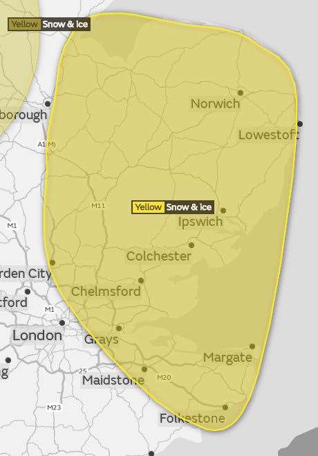 The area affected by the warning: Image courtesy the Met Office