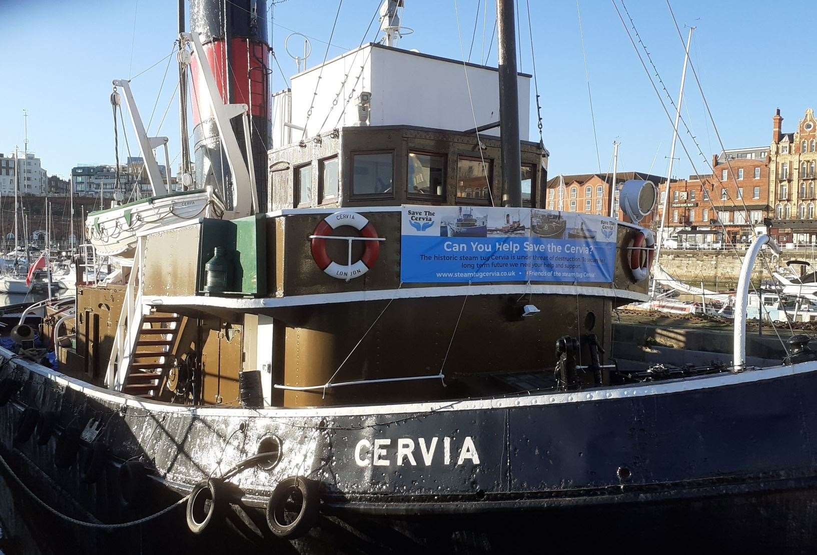 The historic steam tug is moored at Ramsgate harbour. Picture: The Steam Tug Cervia Preservation Trust